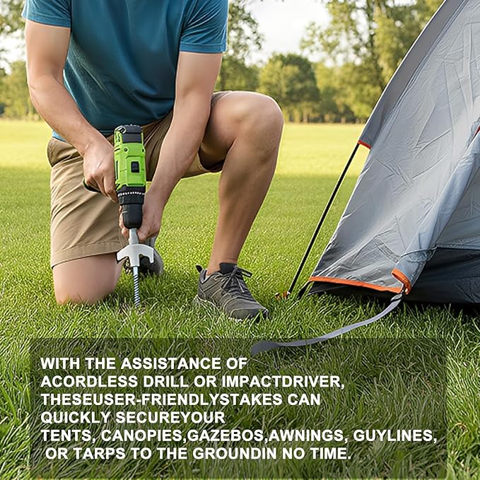 16-Pack Heavy Duty Screw-in Tent Stakes with Drill Adapter – 8 Inch Ground Anchors for Camping, Canopy, Gazebo, Awnings & Outdoor Accessories