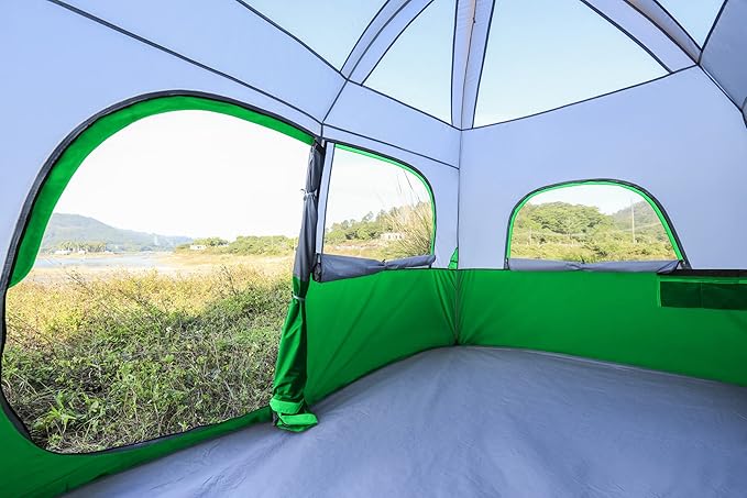 CAMPROS CP Upgraded 6/8 Person Camping Tents, Waterproof Windproof Family Tent with Larger Mesh Windows & Door, Double Layer, Easy Set Up, All-Season Dome Tent with Top Rainfly & Carry Bag