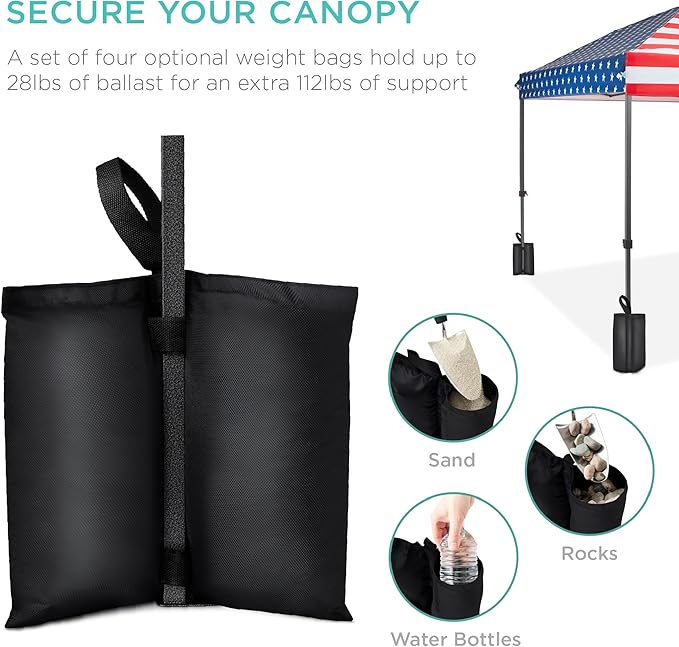 Best Choice Products 10x10ft Pop Up Canopy Tent, Outdoor Shade, 1 Person 1 Minute Set Up, Carry Case, 4 Weight Bags - American Flag