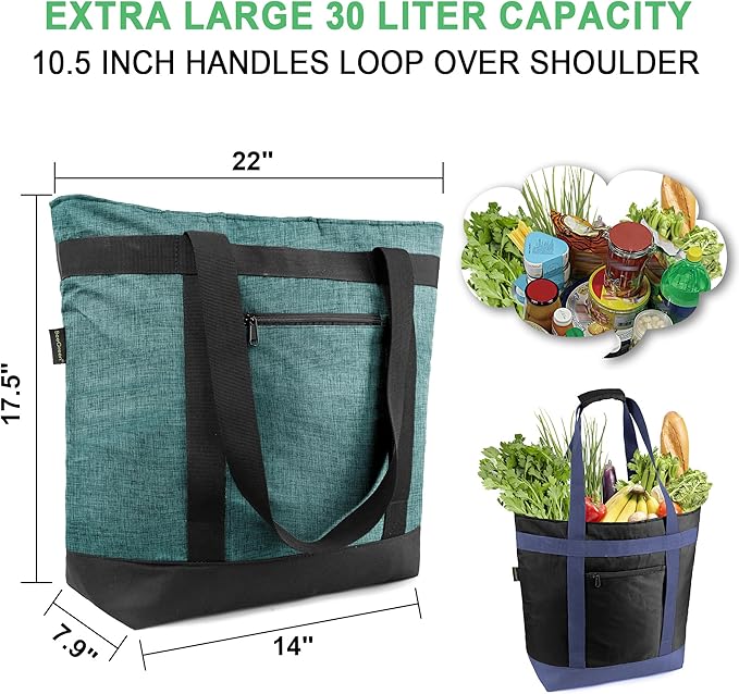 BeeGreen Insulated Cooler Bag with Handles Oversized Sturdy Leakproof Freezer Shopping Tote for Groceries Heavy Duty Thermal Food Delivery Bag Royal Blue