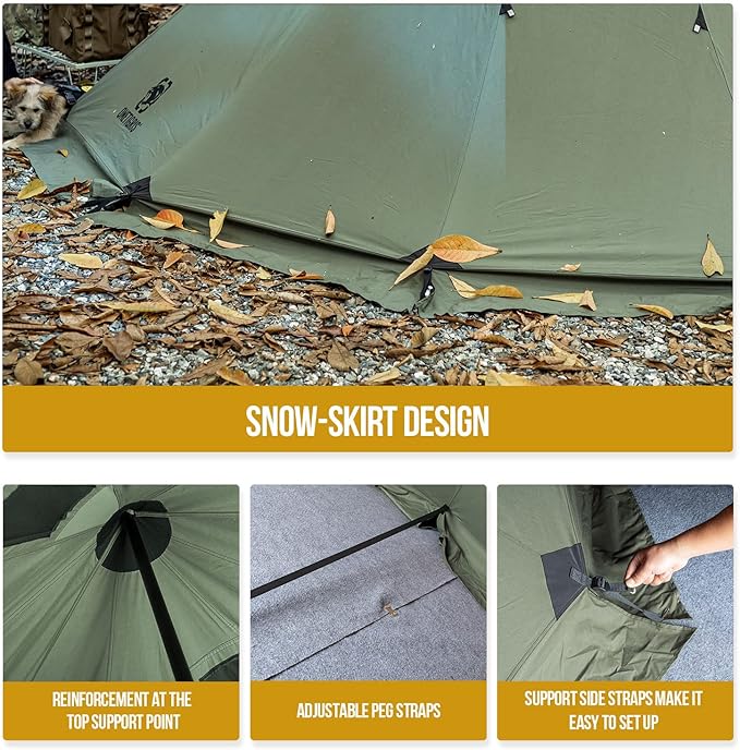 OneTigris Northgaze Canvas Hot Tent with Stove Jack, Windproof, Fire Retardant, Durable 4 Season Camping Pyramid Teepee Tent for 2~4 Person