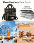 Tactical Lunch Bag & Lunch Box for Men - Large Double Deck Expandable Insulated Soft Adult Lunchbox for Work - Cooler Bag for Beach, Picnic, Camping,Outdoor，Travel (Camo,23L)