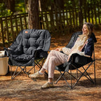 EVER ADVANCED 2 Set Camping Chair with Detachable Cushion, Mesh Chair for Adults Foldable, Oversized Heavy Duty Folding Chair with Cooler Mesh Pocket Cupholder Outdoor Fishing, Supports 400LBS Black