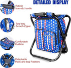 Kikerike Backpack Stool Cooler Chair Heavy Duty 300 LBS Max Load Portable Lightweight Stool Backpack Folding Fishing Cooler Seat for Camping Hunting Fishing - American Flag