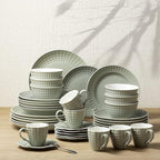 Creative Ceramic Tableware, 36 Pieces Ceramic Full Set of Tableware, Gray-Green Soup Plates, Dinner Plates, Dessert Plates, Cereal Bowls, Coffee Cups, Saucers for 6 People (36 Pcs