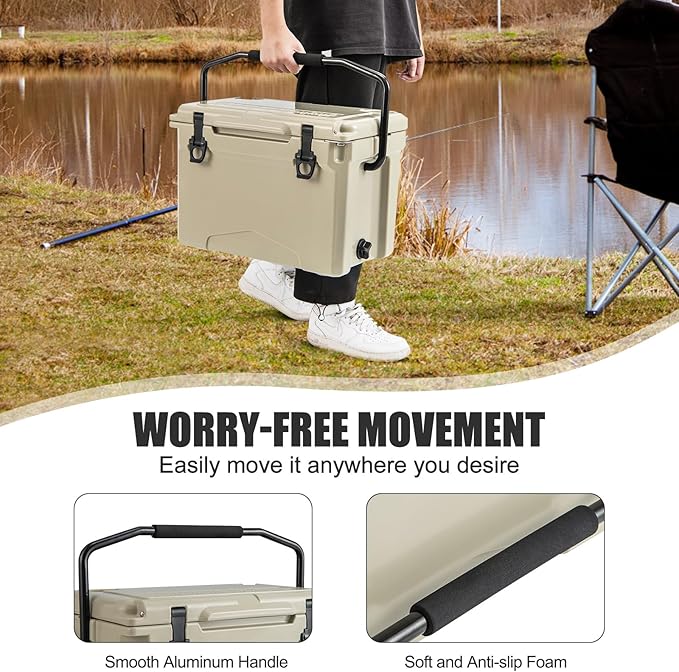 Goplus Hard Cooler, Insulated Ice Chest w/Portable Handles, Cup Holders, Ruler, Bottle Opener, 6 Day Ice Retention for Drink, Beverage, Camping, Fishing, Beach