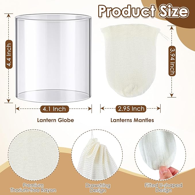 11 Pcs Propane Lantern Mantles with Glass Globe Replacement, Compatible with Coleman Fueled Lanterns, U Shape & Standard Replacement Propane Globe, Camp Lamp Mantle for Outdoor Camping