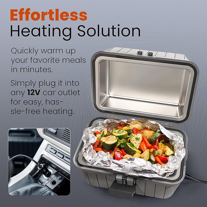 Gideon Heated Electric Lunch Box 12-Volt Portable Stove For Car, Truck, Camping, Etc. - Enjoy Hot Delicious Meals