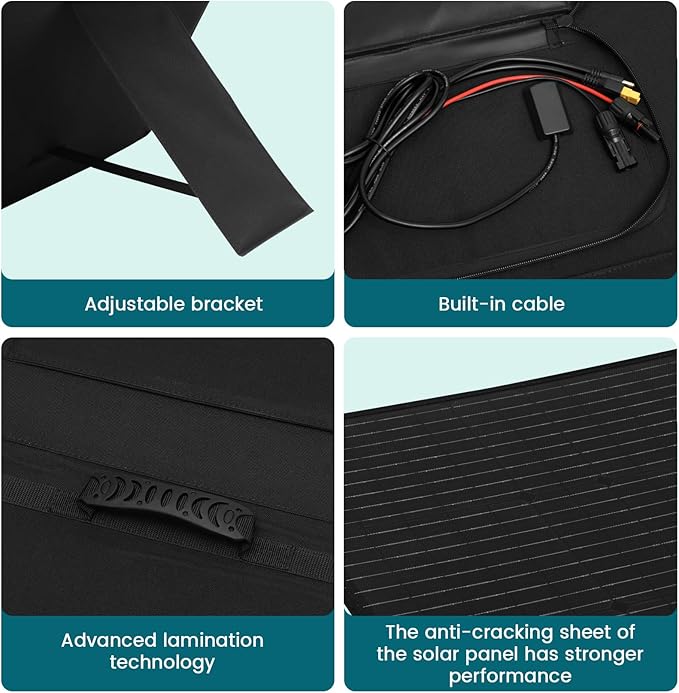 400W Portable Solar Panel, with 4-in-1 Connector and MC4 Output, IP65 Waterproof with Adjustable Stand, 400W Foldable Solar Panel for Power Station, RV, Off Grid Blackouts, 23% High Efficiency