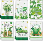 Zubebe 6 Pcs St. Patrick's Day Kitchen Towel Irish Lucky Shamrock Dish Towel Watercolor Gnome Hand Towels Reusable Tea Towel for Holiday Cooking Baking Drying Cleaning Wipes Home Decor, 18 x 28 Inch