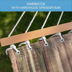 Lazy Daze 12 FT Quilted Fabric Double Hammock with Spreader Bars and Detachable Pillow, 2 Person Hammock for Outdoor Patio Backyard Poolside, 450 LBS Weight Capacity, Mixed Green & Brown Stripe