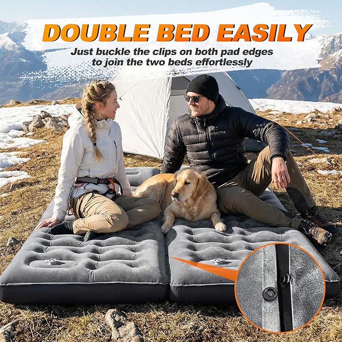KASBAH Camping Sleeping Pad, 9.5R-Value Thick 6 inch Camping Mat with Pillow Built-in Foot Pump Inflatable Sleeping Pads Compact for Camping Backpacking Hiking Traveling