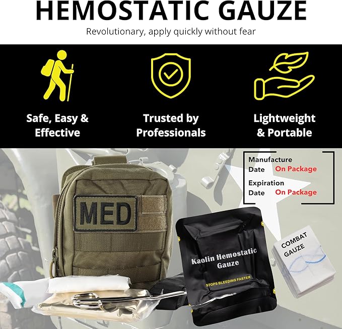 First Aid Advanced Quick Clot Combat Gauze - Flexible Hemostatic Gauze - to Stop The Bleed kit Faster Wound Packing withQuick Clotting Medical Gauze - Survival Kit Supplies - 3" x 12.5' (CT-GAUZE2)