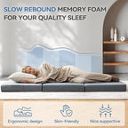 BDEUS Tri-Fold 4" Memory Foam Mattress Queen Size Portable Bed, Foldable Floor Mat for Adults & Kids, Washable CertiPUR-US Certified Cover, Lightweight for Travel/Camping/Yoga