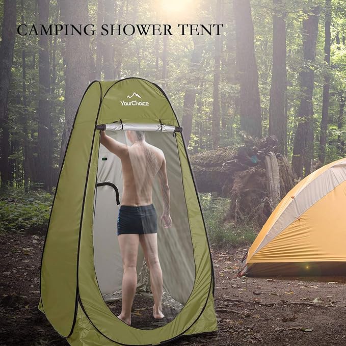 Your Choice Pop Up Privacy Shower Tent, 3.9 x 3.9 x 6.2FT Portable Camping Changing Room, Instant Setup Outdoor Shelter with Silver Coating, Vent Window & Carry Bag for Beach, Hiking & RV | Portable, for Camping, Beach, Hiking, with Carry Bag, Quick Setup
