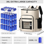 Large 52cans Waterproof Insulated Cooler Backpack for Men & Women, Leak Proof Backpack Cooler, Soft, 8Gal