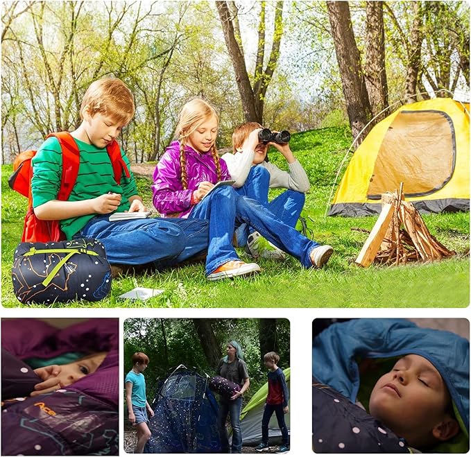 AceCamp Kids Sleeping Bag, Glow-in-The-Dark Sleeping Bag for Kids and Youth, Portable Water-Resistant Kids Sleeping Bag, Temp Rating 30F/ -1℃, for Camping, Hiking, Slumber Party