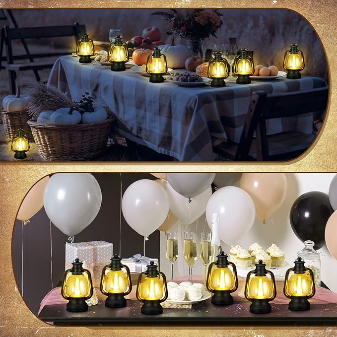 Ferraycle 24 Pcs Mini Lantern Decor 4 Inch Western Lantern Table Centerpiece Small Vintage Camping Hanging Lamp Ornaments Bulk for Cowboy Cowgirl Wedding Halloween Christmas (6 Inch,Black)