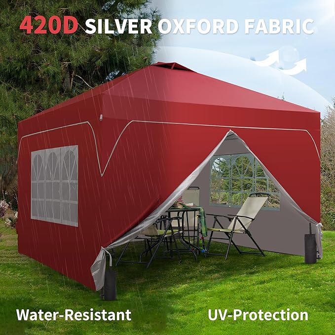 GDY 12x12FT Pop Up Canopy Tent with One Push Setup, Easy to Install with 4-Sidewalls for Events, Parties, Camping, Outdoor Gazebo with 4-Sandbags and Wheel Bag,Red.