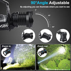 Bud K LED Headlamp USB Rechargeable, Head Lamp XHP70 Super Bright 90000 High Lumen with 5 Modes, Batteries Included, Zoomable, Waterproof Headlight for Camping Hunting Running Fishing Biking (Black)