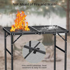 Anbte Portable Grill Table Max 29.5", 2 Adjustable Heights Folding Camping Table with Heat-Resistant Mesh Tabletop &Portable Handle, Waterproof, for Cooking BBQ Outdoor Patio, 31" X 22", Black
