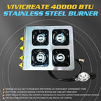 Vivicreate 4 Burner Propane Gas Stove 40000 BTU Stainless Steel Cooktop with Enamel Pan Support Electronic Ignition for Camping Outdoor Cooking BBQ Fogón de Estufa de Gas Portátil