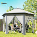 Outsunny 13' x 13' Pop Up Gazebo, Hexagonal Canopy Shelter with 6 Zippered Mesh Netting, Event Tent with Strong Steel Frame for Patio Backyard Garden Wedding Party, Gray