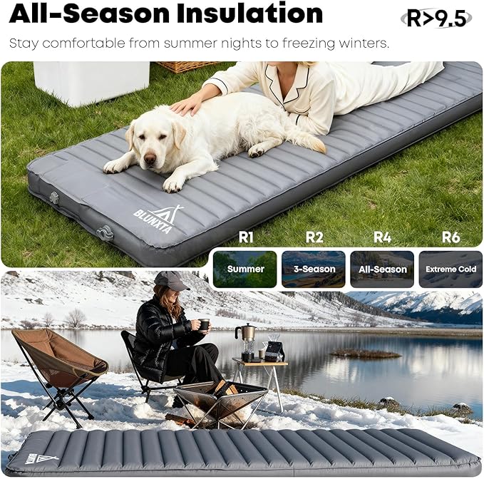 Self Inflating Sleeping Pad with Foot Pump, 2 Inch Thick Memory Foam Camping Pad, Quick Inflation Air Mattress for Camping, Hiking, Car Travel, and Outdoor Adventures, Grey
