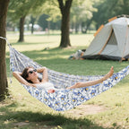 Cartoon Blue Iris Flowers Camping Hammock Cloth Hammock for Outside Patio Backyard Poolside