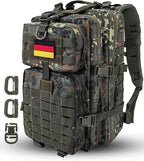 MOLLE Assault Backpack, Tactical Backpack Military Army Camping Rucksack, 3-Day Pack Trip w/USA Flag Patch, D-Rings, Flecktarn