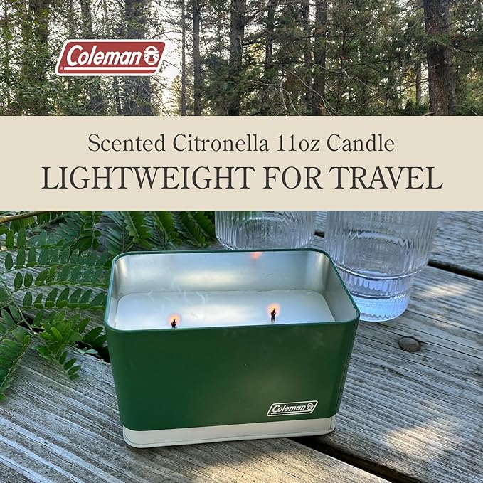 Coleman Citronella Candle 11oz – Outdoor Candle in Retro Cooler Tin – Long-Lasting Decorative Candle for Patio, Camping, Backyard, BBQ & Travel, Green