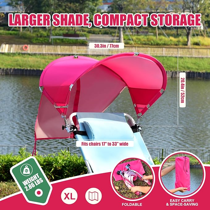 XL Universal Beach Chair Umbrella Canopy, UPF 50+ Chair Sun Shade Attachment with Adjustable Clamp for Camping, Lawn, Wheelchair, Tanning, Zero Gravity, Lounge, Outdoor Chairs, Oversized, 2 Pack