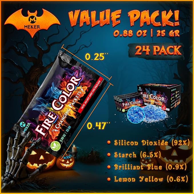 MEKER Fire Color Changing Packets - Fire Pit, Campfires, Outdoor Fireplaces, Bonfire - Magic Colorful Changing Fire - Perfect Fire Camping Accessories for Kids & Adults (24 Pack)