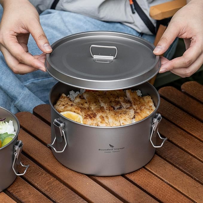 Boundless Voyage Titanium Sealed Lunch Box with Leak-Proof Lid Camping Cookware Lightweight Outdoor Cooking Pot for Backpacking Hiking Picnic & Travel Food Container (Ti2086C/1.5L)
