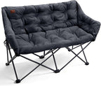 EVER ADVANCED Double Camping Chair for Adults, Padded Folding Camping Loveseat Bench with Side Pocket Portable Camping Couch, Two Person Heavy Duty Outdoor Chair with Cushion,Support 600lbs, Black