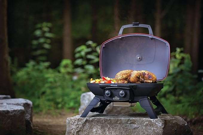 Napoleon TravelQ 285 Portable Propane Gas Grill with Griddle, Red, 2 Burners, Tailgating, Camping, and Small Outdoor Spaces