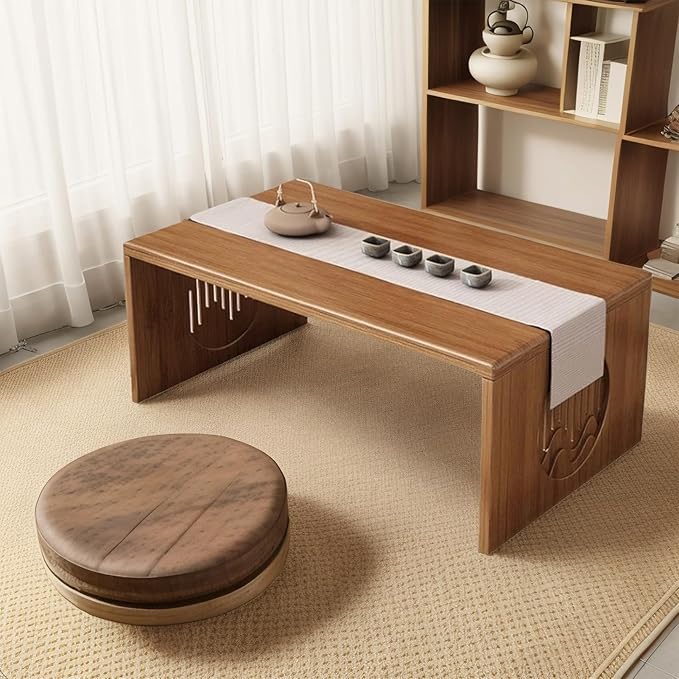 Japanese Folding Coffee Table, Foldable Low Coffee Tables, Bamboo Floor Table Desk for Sitting on The Floor, No Assembly, Portable Living Coffee Table (31.5Inch)