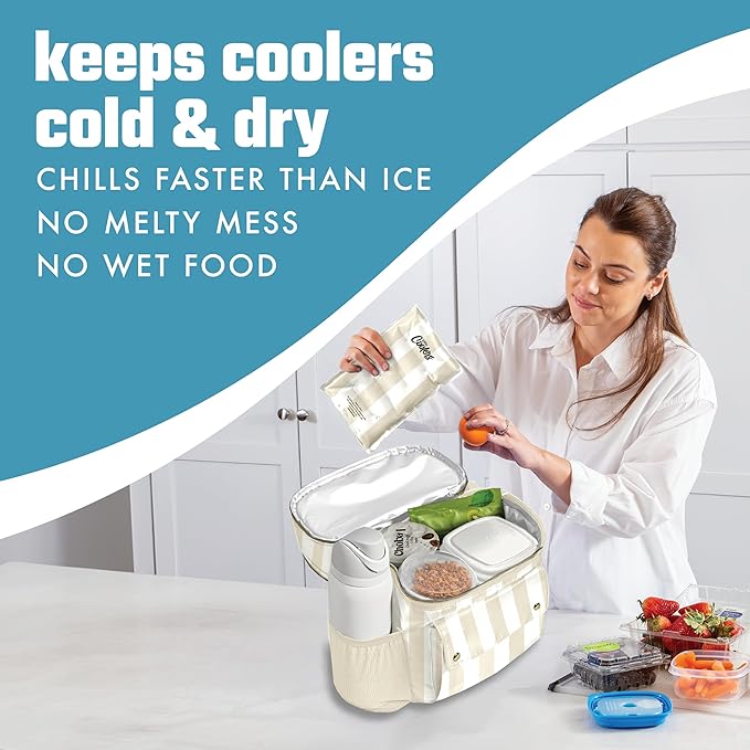 Cool Coolers Reusable XL Soft Ice Packs for Coolers, Long-Lasting Lunch Box Ice Pack, High Performance Quick Freeze, 2Pk, Taupe Stripe