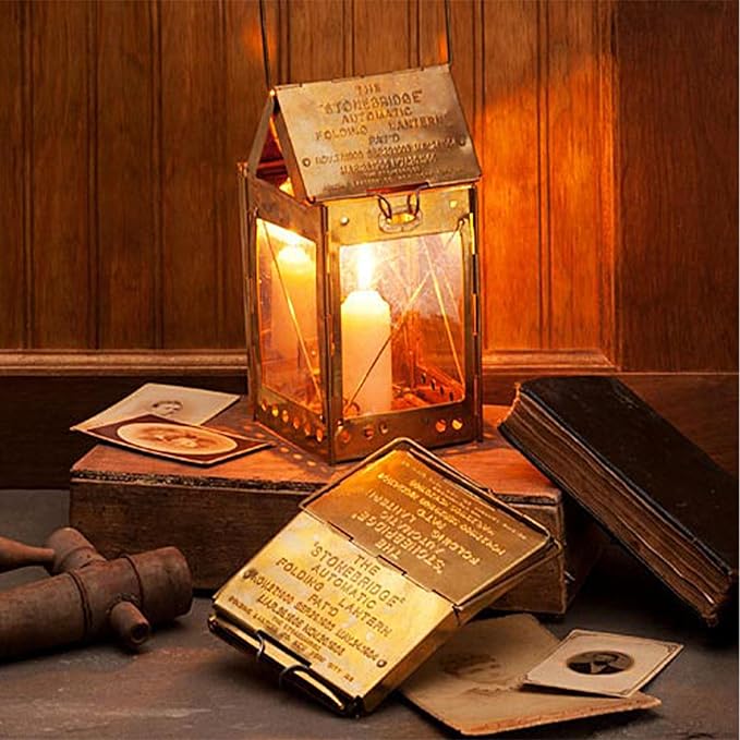 Kings County Tools Candle Lamp - Vintage Style Folding Brass Camping Lantern with Hanging Handle - Collapsible Portable Lamp for Emergency Candles or Home Survival Gear Emergency Kit