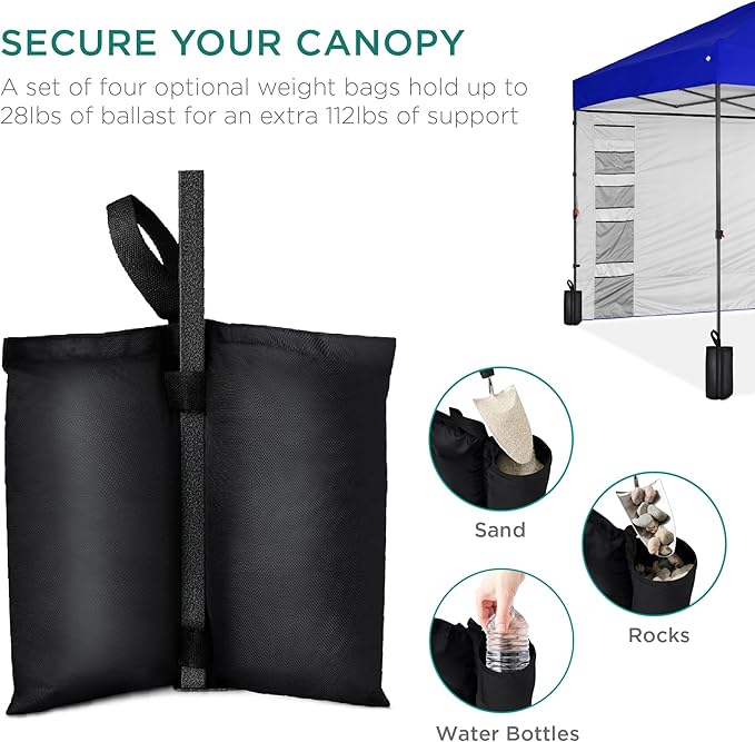 Best Choice Products 10x10ft Pop Up Canopy Tent with Sidewall, 1 Person 1 Minute Set Up, Carry Case, 4 Weight Bags - Resort Blue