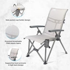 SUNNYFEEL Folding Camping Chair Outdoor Reclining Adjustable 3 Position Heavy Duty Adults 500 LBS Capacity with Hard Armrests & Cup Holder, Blue Ergonomic Chairs for Outdoor, Camp, Beach, Travel, RV