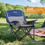 Outsunny Double Camping Chair for Adults, Padded Folding Camp Chair for 2 Person with Armrest, Wine Glass Holder, Cup Holder, Carry Bag for Outdoor Sports, Picnics, Supports up to 552 lbs.