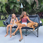 3 Person Camping Chairs Folding Double Camping Chair Portable Oversized Loveseat Padded Camp Chair Heavy Duty Camping Couch for Adults Outdoor Lawn with Two Cup Holders and Carry Bag