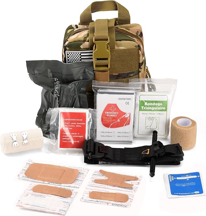41 PCS IFAK Trauma Kit with Tourniquet, 4-Inch Israeli Bandage, Tactical First Aid Kit for Car, Camping, Hiking and Travel with Molle Bag (Camouflage Green)
