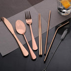 Travel Utensils Set with Case Reusable Portable Cutlery Set Stainless Steel 8pcs Including Dinner Knife Fork Spoon Chopsticks straws(Rose Gold)