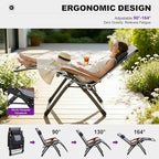 PURPLE LEAF Oversized Outdoor Reclining Chair Patio Zero Gravity Chaise Lounge Folding Chair with Quilted Cushion Adjustable Headrest for Lawn Camping Beach Pool Black and Grey