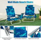 GYMAX Beach Chairs, Backpack Camping Chair with Armrest, Cooler Bag, Cup Holder, Towel Bar & Side Pockets, Sunbath Sling Tanning Lounge, Folding Layout Chair (4 Chairs Without Table, Coconut Tree)