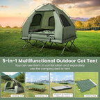 KOTEK 5-in-1 Tent Cot with Air Mattress, Sleeping Bag, Pillow, Canopy, Zippered Mesh Windows & Carry Bag, Elevated Tent for Camping, Hiking, Traveling, Picnic