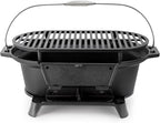 Megachef Oval Cast Iron Portable Hibachi Grill for Outdoor Use and Camping in Black