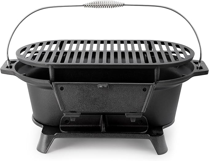 Megachef Oval Cast Iron Portable Hibachi Grill for Outdoor Use and Camping in Black